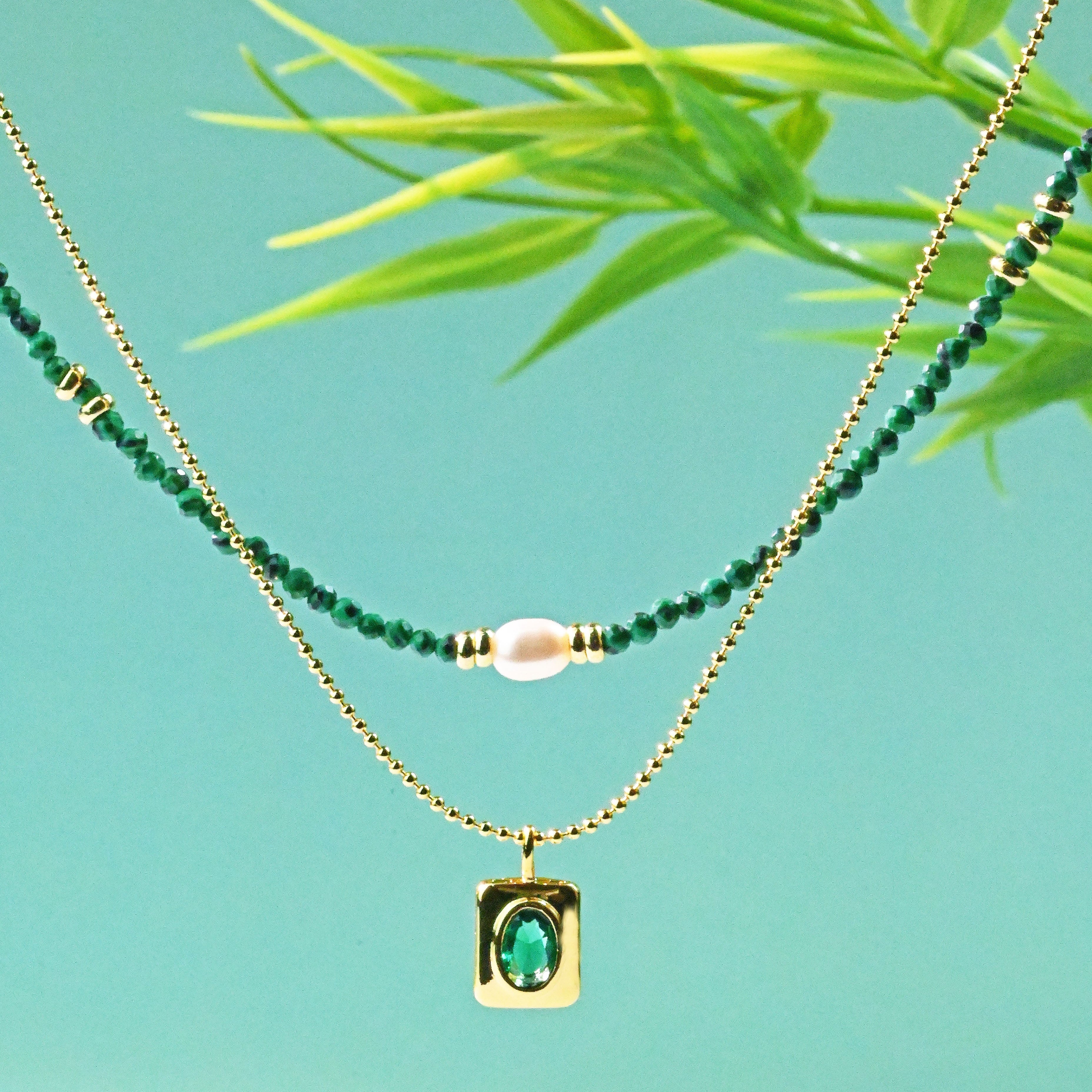 The Harmonious Dance of Light and Nature: A Layered Emerald Green Pearl Necklace of Timeless Elegance